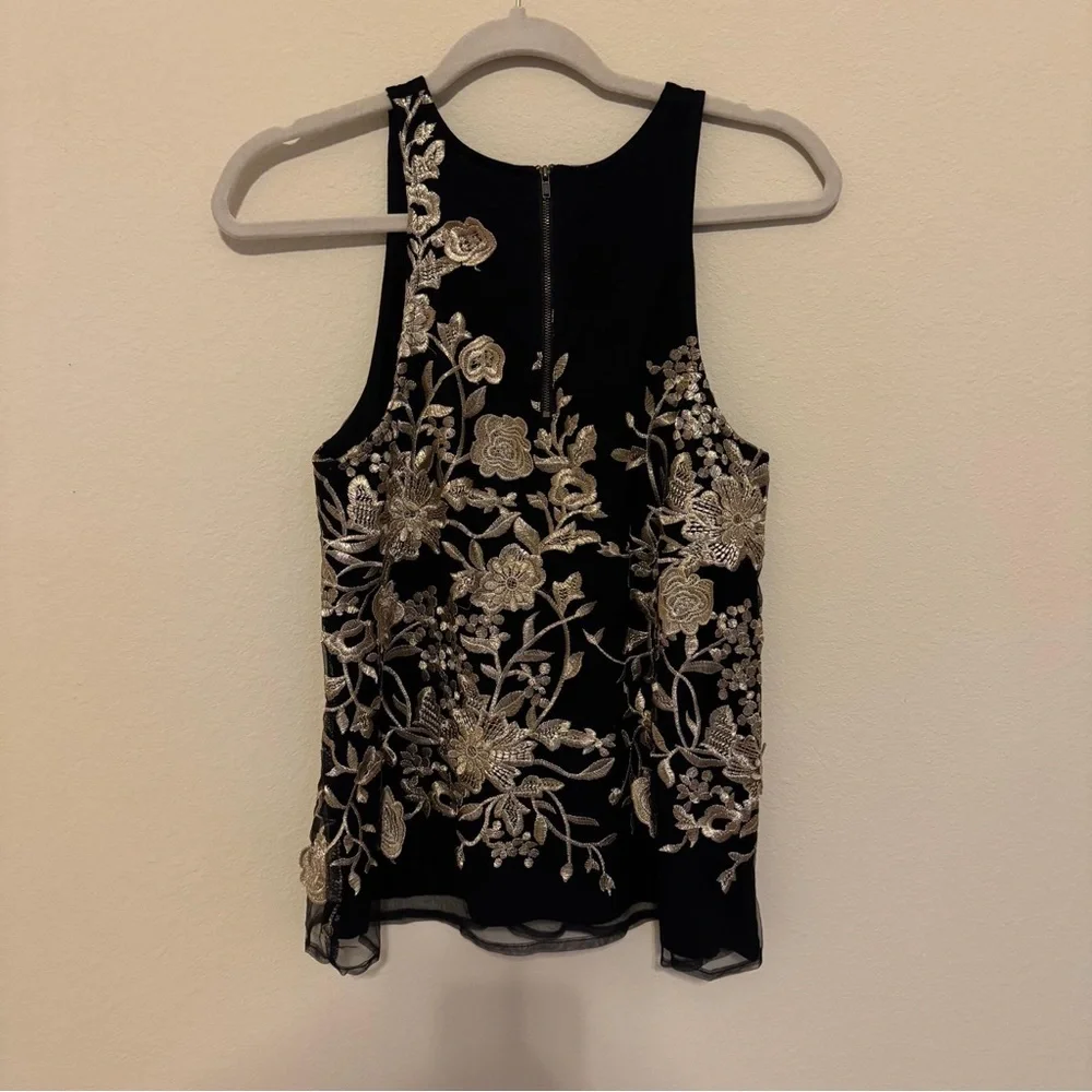 Sunday in Brooklyn | Black Sheer Sleeveless Floral Embroidered Top | XS - Picture 2 of 4